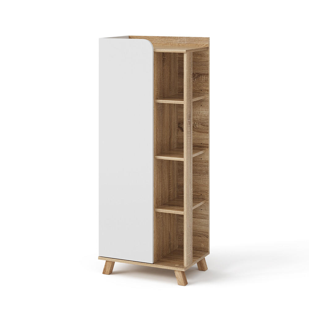MIDISCHRANK Karen Sonoma/Weiß 50 x 128 cm mit Tür und offenen Fächern - Weiß/Sonoma Eiche, Holzwerkstoff (50/128/35cm) - Vicco