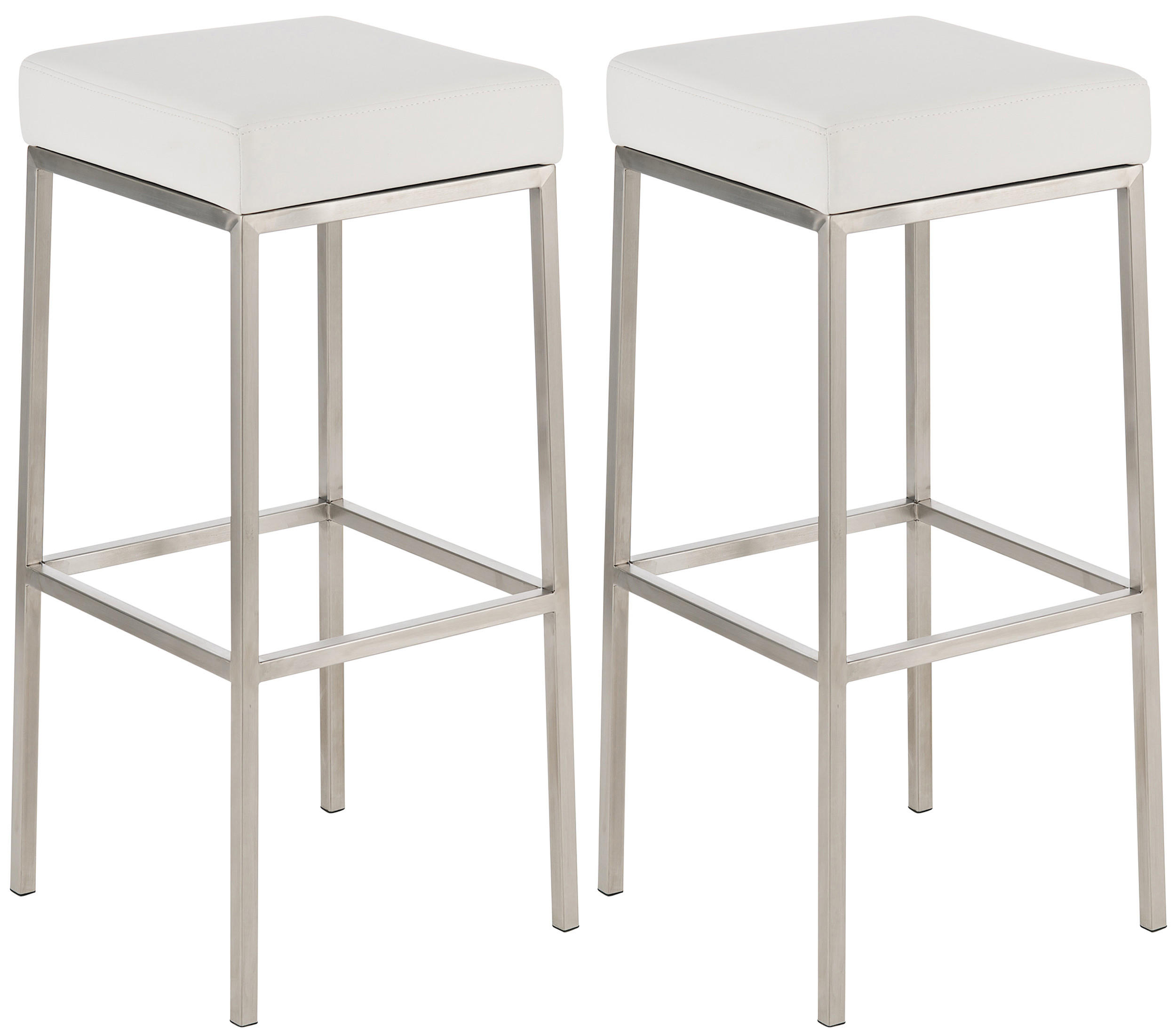 BARHOCKER 2er Set Lederlook weiß - Edelstahlfarben/Weiß, Textil/Metall (37/85/37cm) - CLP