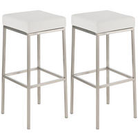 BARHOCKER 2er Set Lederlook weiß - Edelstahlfarben/Weiß, Textil/Metall (37/85/37cm) - CLP