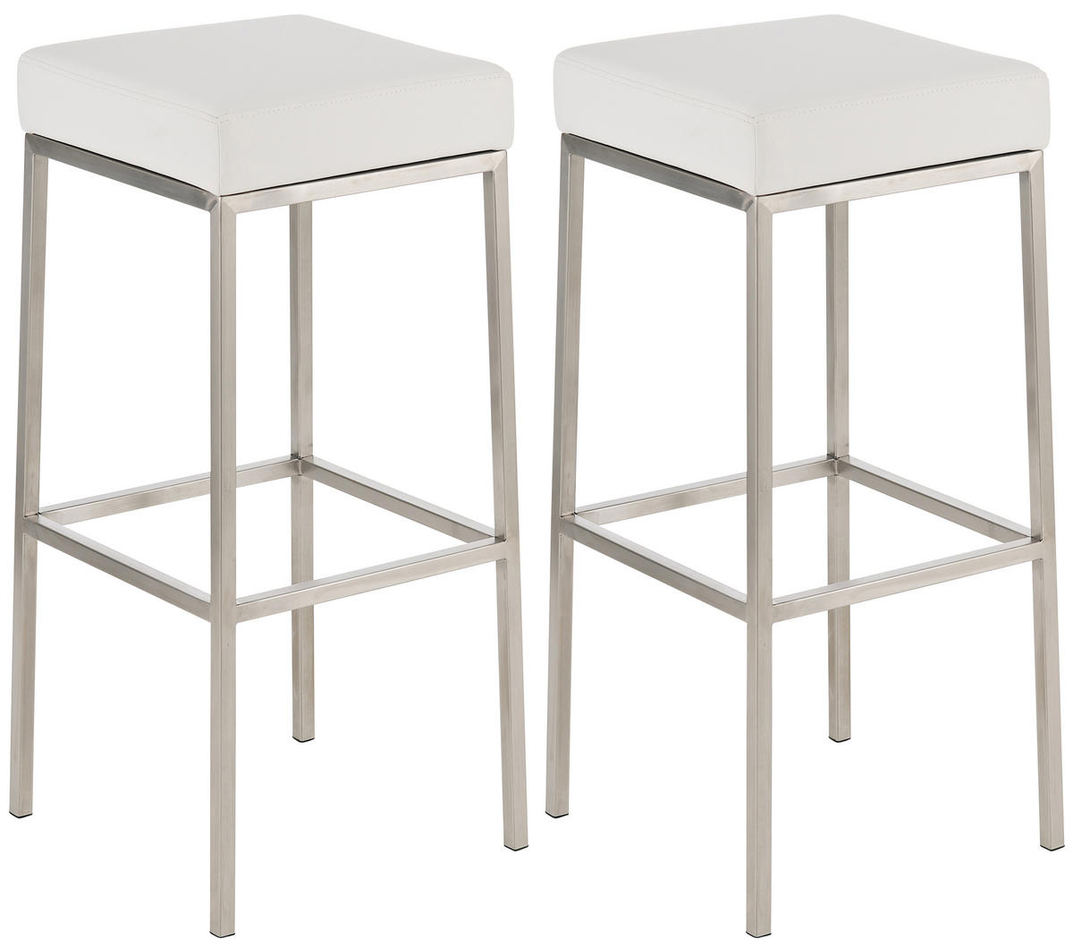 BARHOCKER 2er Set Lederlook weiß - Edelstahlfarben/Weiß, Textil/Metall (37/85/37cm) - CLP