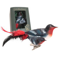 CHRISTBAUMSCHMUCK Doppelvogel Dompfaff Rot 9cm (Glas / 1 Stk.) - Rot, Glas (6/4/9cm) - Krebs Glas Lauscha