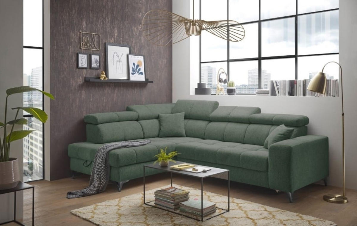 ECKSOFA mit elektrischer Wallaway-Funktion und vielseitigen Anpassungsmöglichkeiten - Grün, Textil (282/198cm) - ed exciting design
