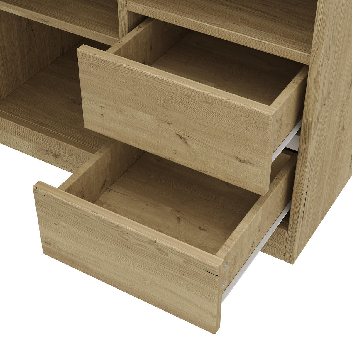 SCHREIBTISCH in Naturfarbe L-förmiger Bürotisch mit 2 Schubladen und verstellbaren Regalböden - Weiß/Naturfarben, Holzwerkstoff/Metall (40/113.5/76cm) - STILVORA