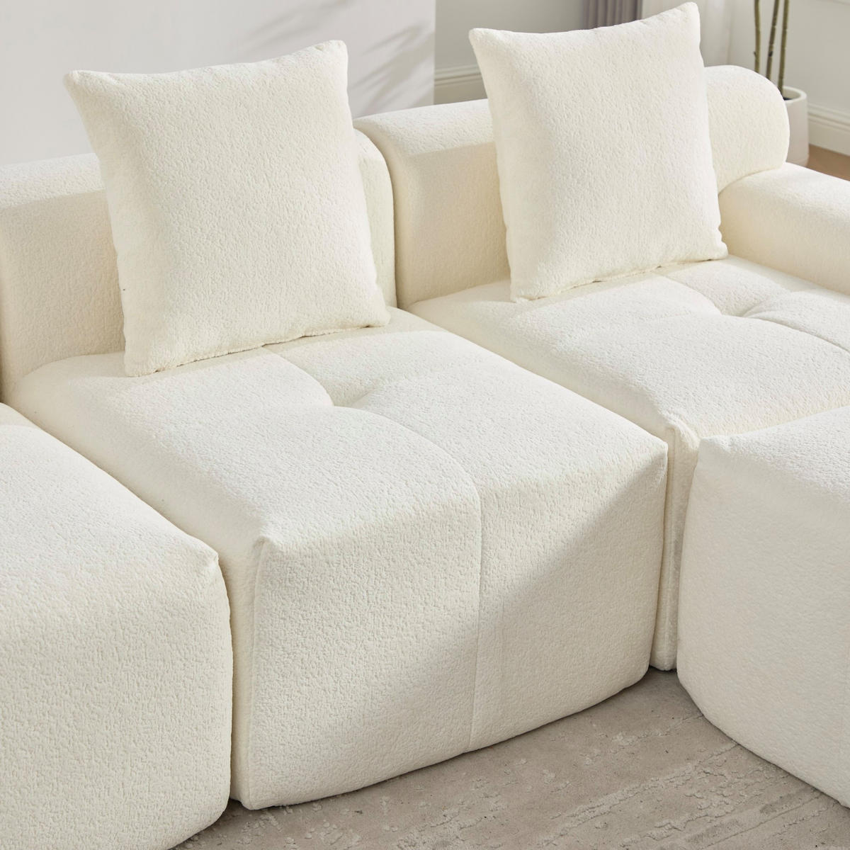 ECKSOFA 268/102/78 cm modular mit Hocker, Memory-Schaum und Kordstoff, Beige - Beige, Textil (97/100cm) - Redom
