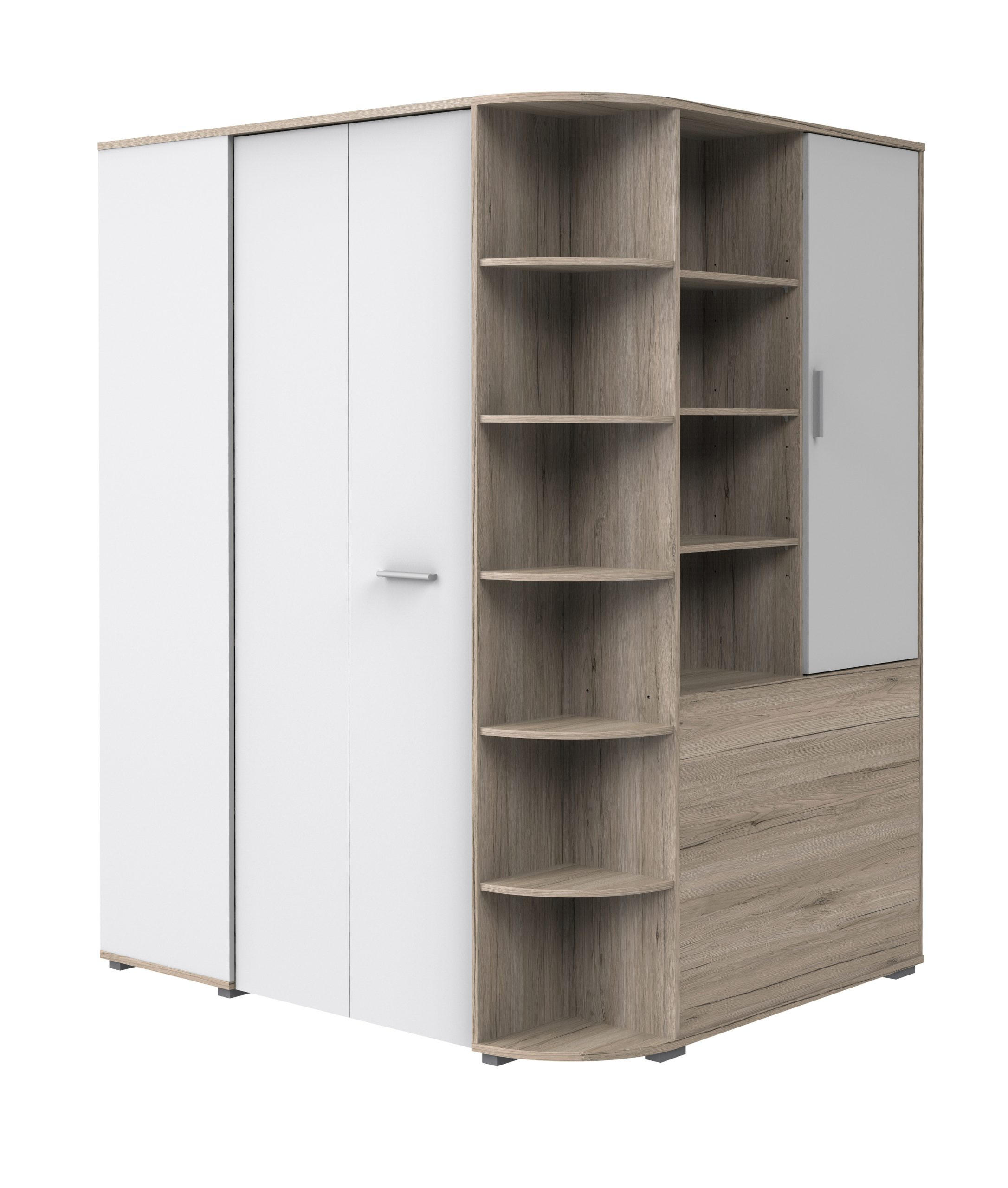 KLEIDERSCHRANK Joker in Eiche San Remo Weiß - begehbarer Eckkleiderschrank - Braun, Holzwerkstoff (124/199/148cm)