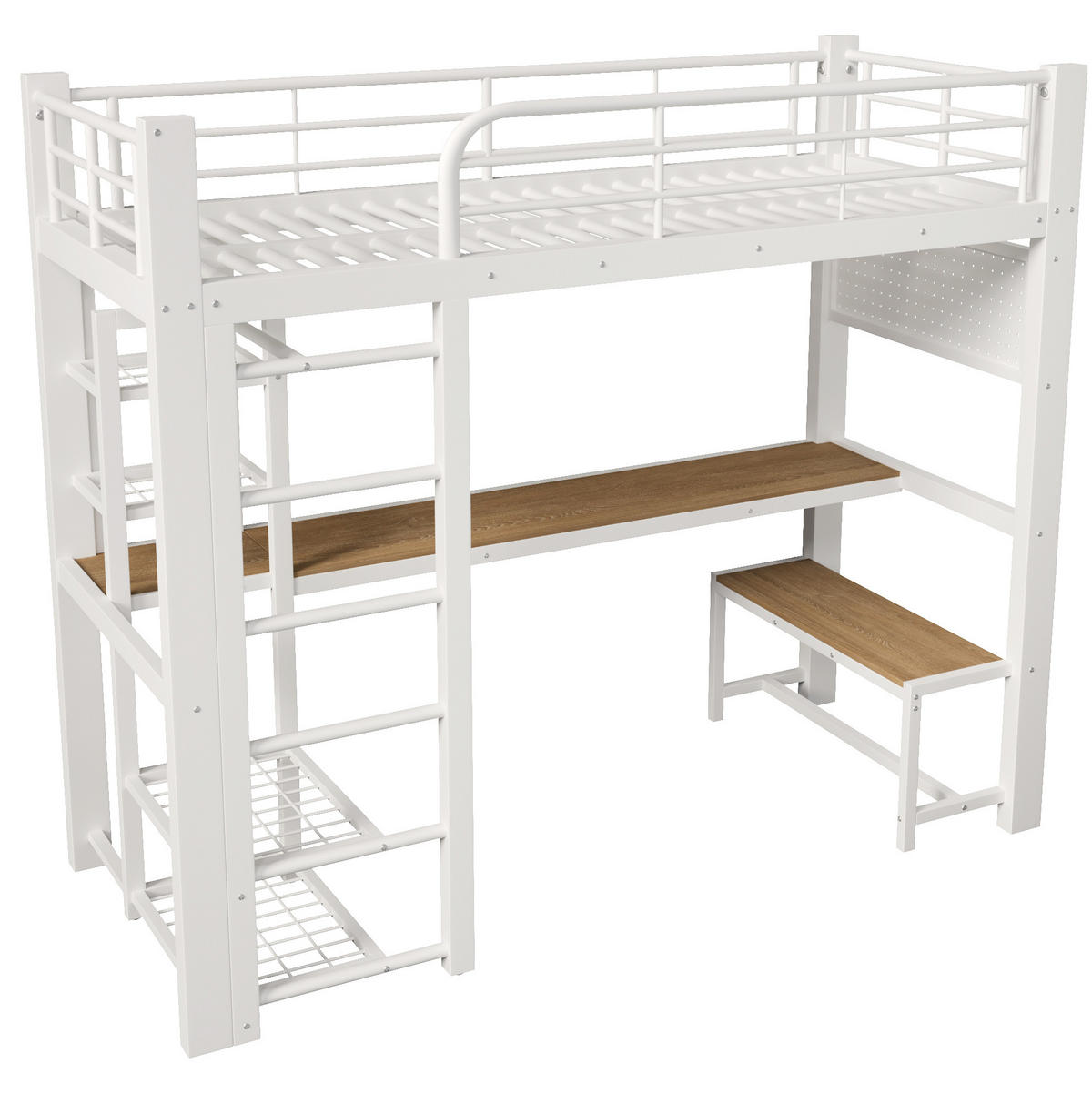 HOCHBETT 90x200 cm in Weiß mit Schreibtisch, LED-Beleuchtung und Stauraum - Weiß, Metall (90/200cm) - IVMEU