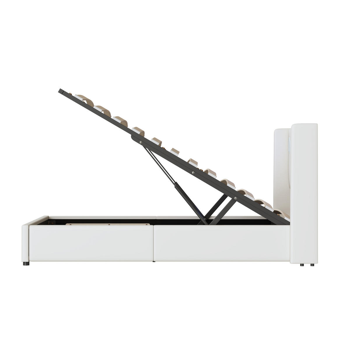 POLSTERBETT 90/200 cm mit LED-Lichtleiste und Bluetooth-Player - Weiß, Kunststoff (90/200cm) - OKWISH