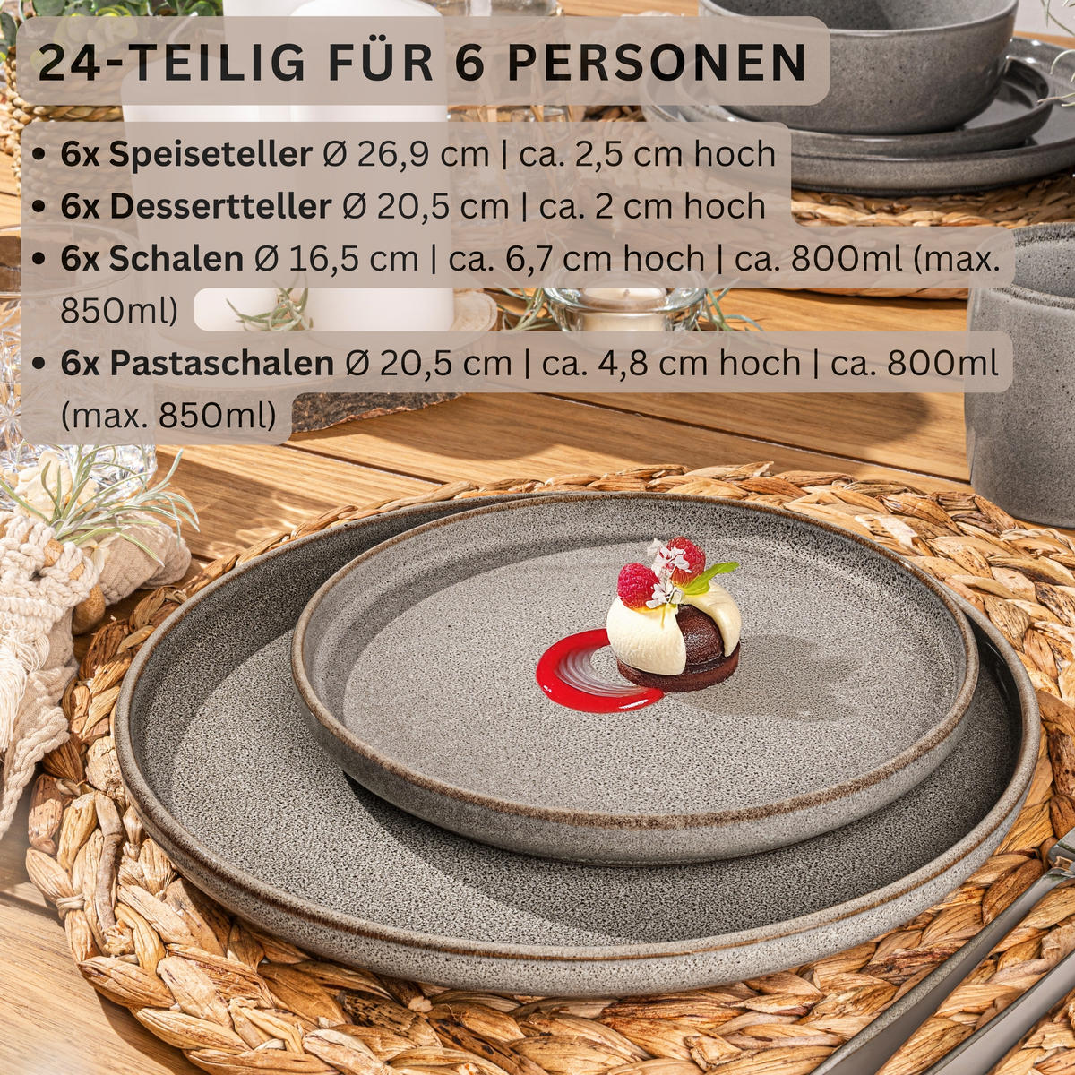 TAFELSERVICE KAIRO GRAPHIT - 24 teilig aus Steingut - Braun, Keramik (70/30/70cm) - Sänger