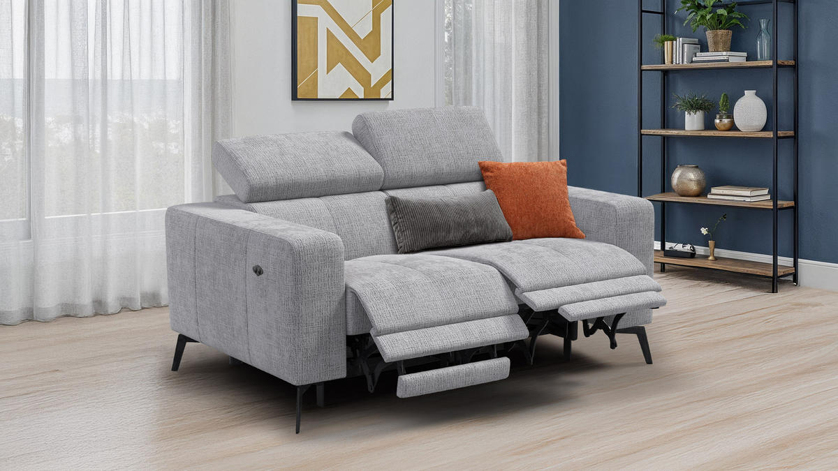 RELAXSOFA MORELLO 2-Sitzer, hellgrau, 2 x Relax Zero Gravity - Hellgrau, Holz/Textil (164/82/103cm) - Courtois Laville