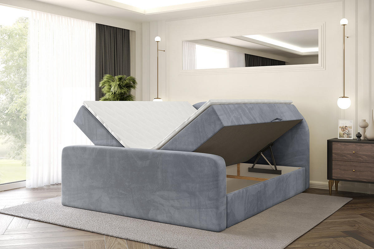 BOXBETT mit Matratze H4 und Lattenrost - NOX-Z - 160x200 - Grau Casablanca - Grau, Holzwerkstoff (160/200cm) - ALTDECOR