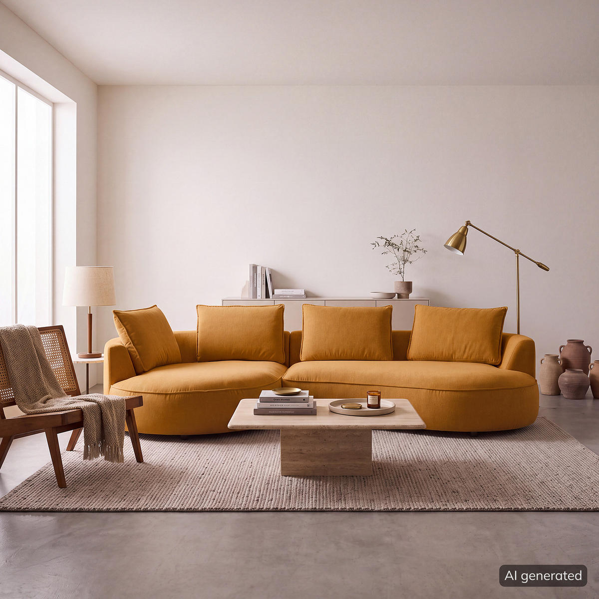 BIGSOFA - Gelb/Braun, Kunststoff/Textil (322/82/154cm) - home24