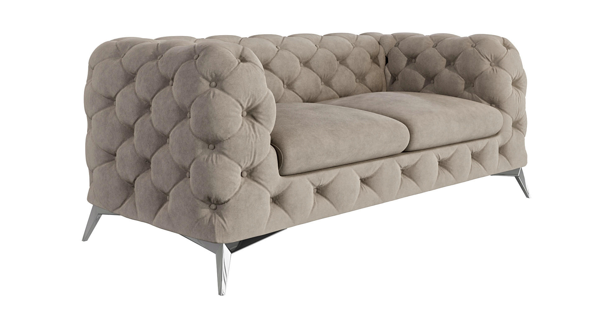 CHESTERFIELD-SOFA 2-Sitzer Laura Dunkle Creme Samt - Silberfarben/Creme, Holz/Textil (185/75/100cm) - S-Style Möbel
