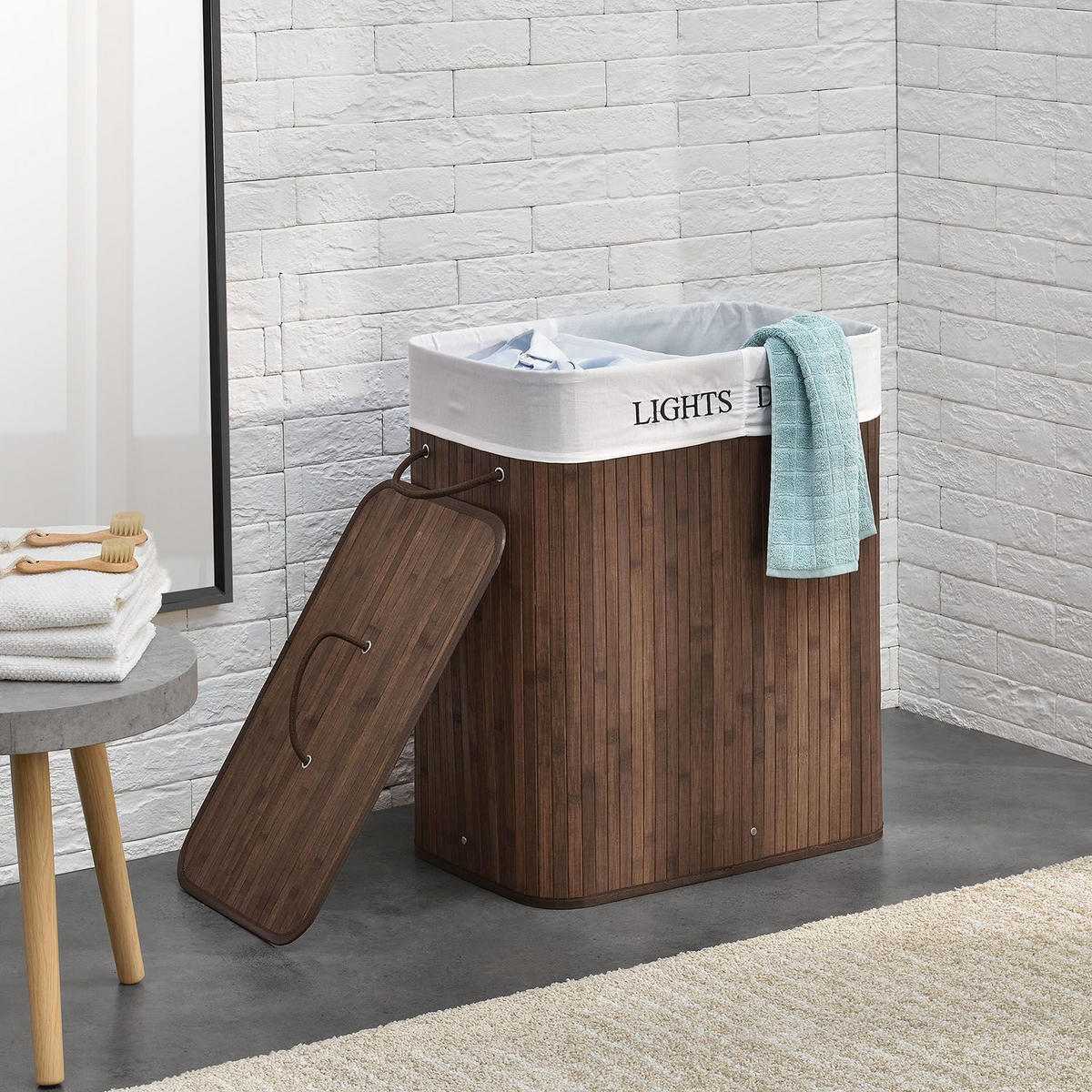 WÄSCHEKORB Curly 100 L braun - Braun, Holz (52/63/32cm) - Juskys