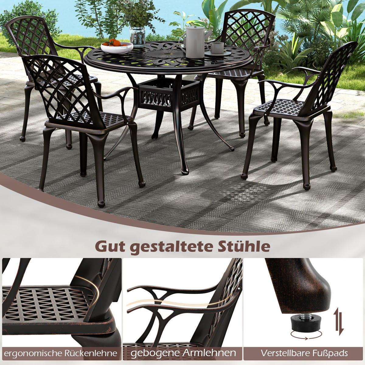 GARTENSTÜHLE Rotes Kupfer(2er-Set) - Rot, Metall (46/94/52cm) - COSTWAY