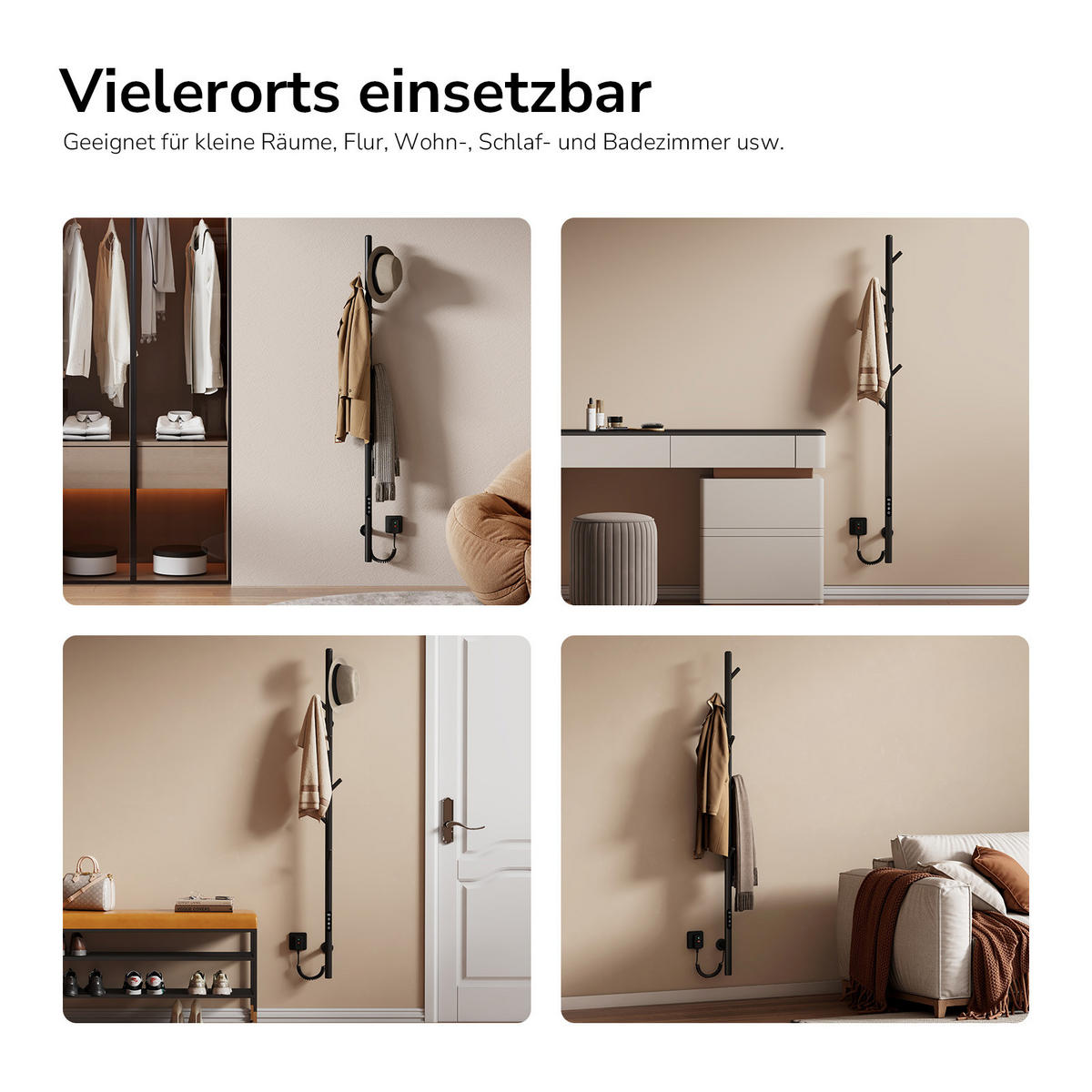HANDTUCHHEIZKÖRPER Baumheizkörper WLAN Schwarz 150 cm - Schwarz, Metall (12.5/150/14cm) - EMKE