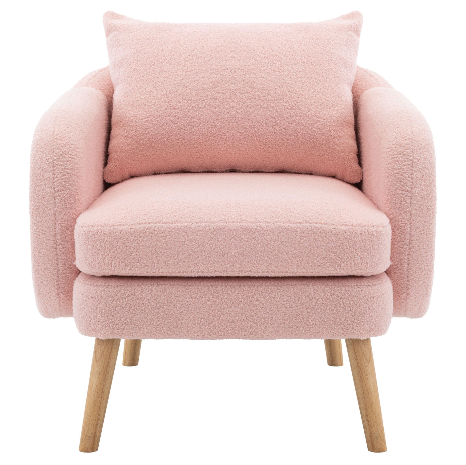 KŘESLO 71/72/71 cm růžové z teddy sametu s polštářem a silným sedákem - růžová, textil (72/71/71cm) - OKWISH