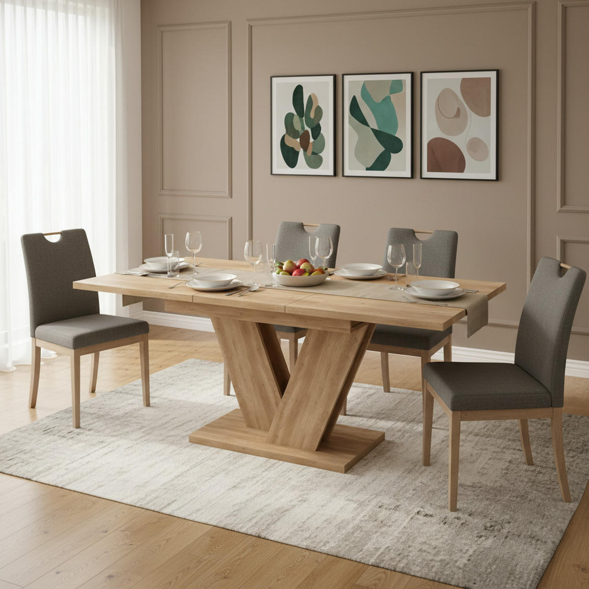 ESSTISCH 140/180/80 cm eichefarben aus MDF ausziehbar mit V-förmigen Metallbeinen - Eichefarben, Holzwerkstoff (180/80/75.5cm) - OKWISH