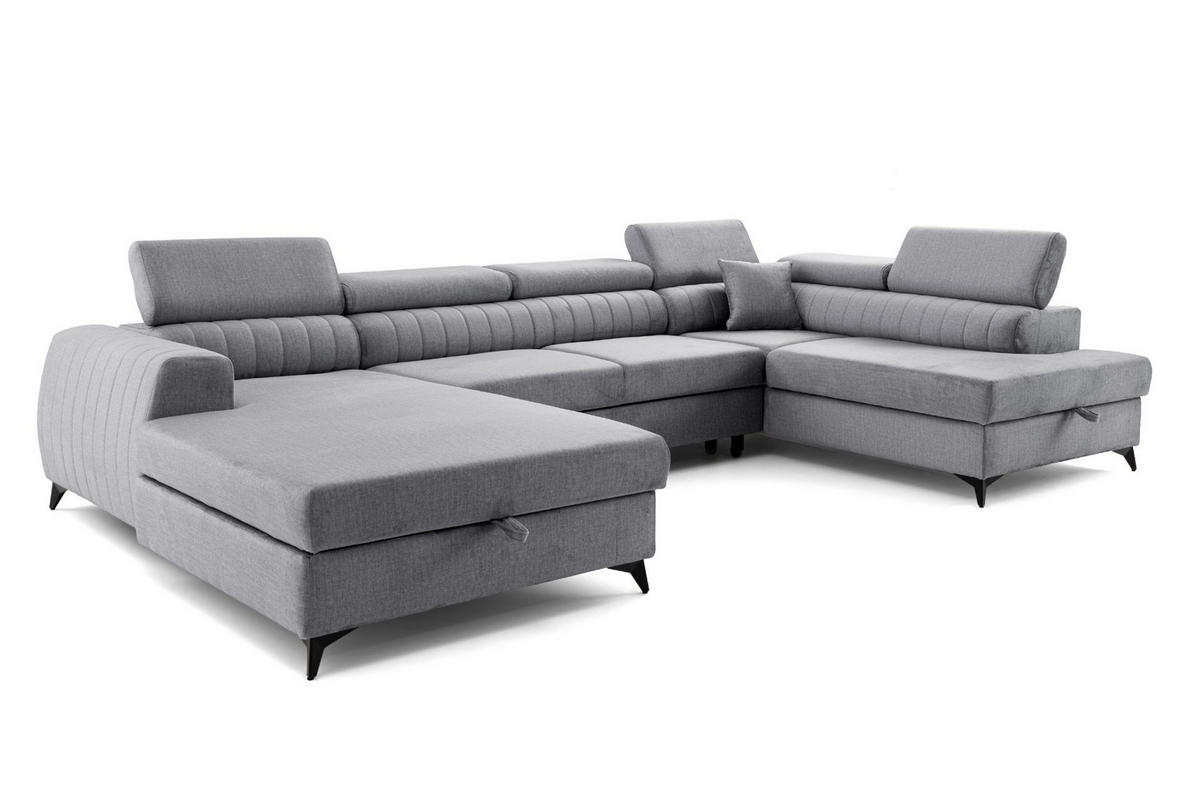 ECKSOFA U-Form PIERO U Rechts mit Schlaffunktion 125x260 Velours Grau - Schwarz/Grau, Holz/Textil (203/90/350cm) - Muffo