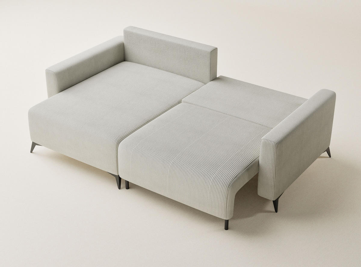 ECKSOFA MIT SCHLAFFUNKTION Leon Creme Samtstoff - Creme/Schwarz, Holz/Holzwerkstoff (148/239cm) - Maison de Reve