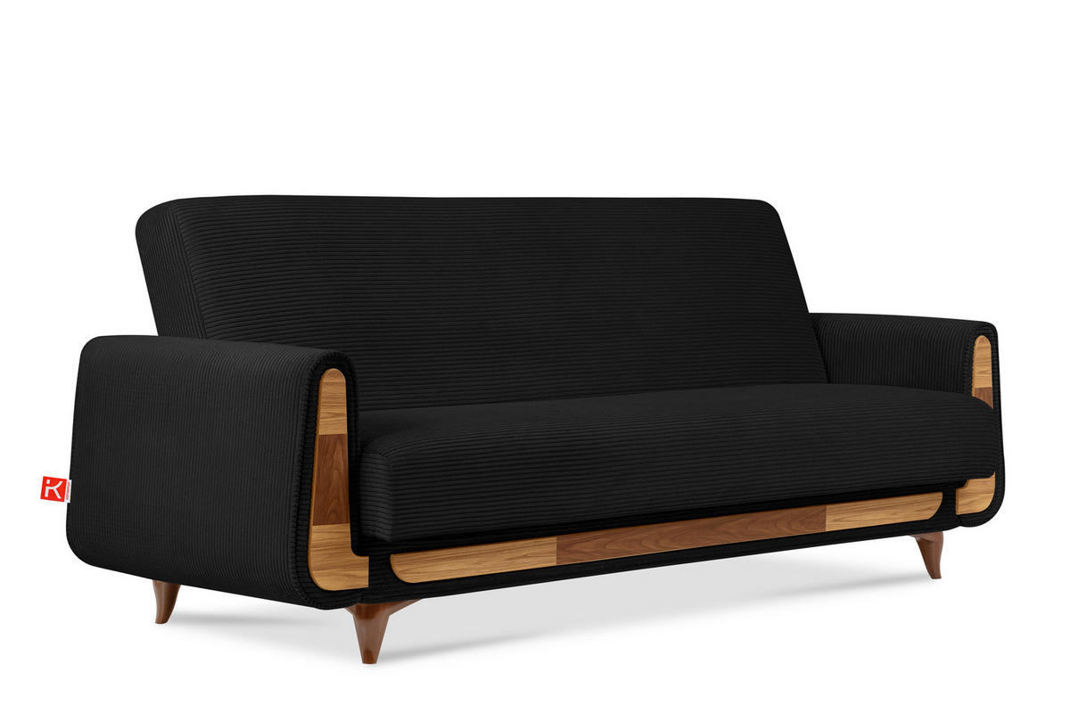 3-SITZER-SCHLAFSOFA GUSTAVO II mit Armlehnen, Schwarz - Schwarz, Holz/Holzwerkstoff (230/98/98cm) - KONSIMO®