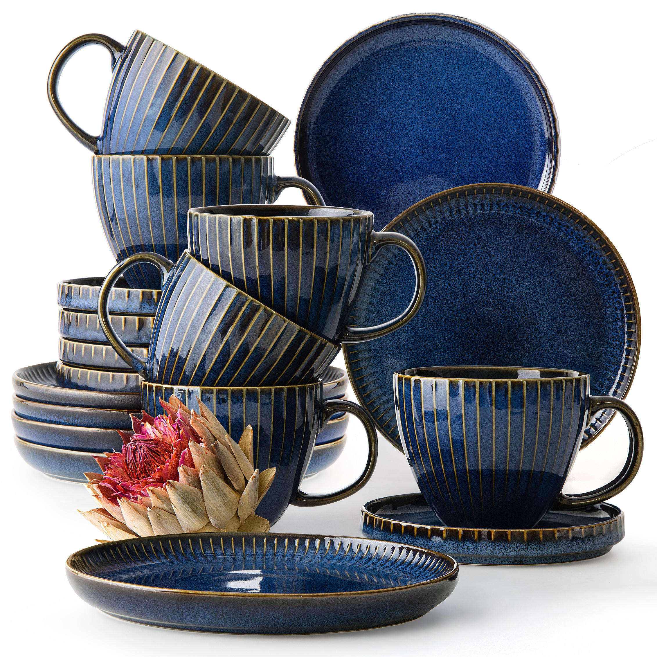 TEESERVICE AD STRIPES 6 PERSONEN, 18-tlg - Dunkelblau, Keramik (21/9/21cm) - KONSIMO®