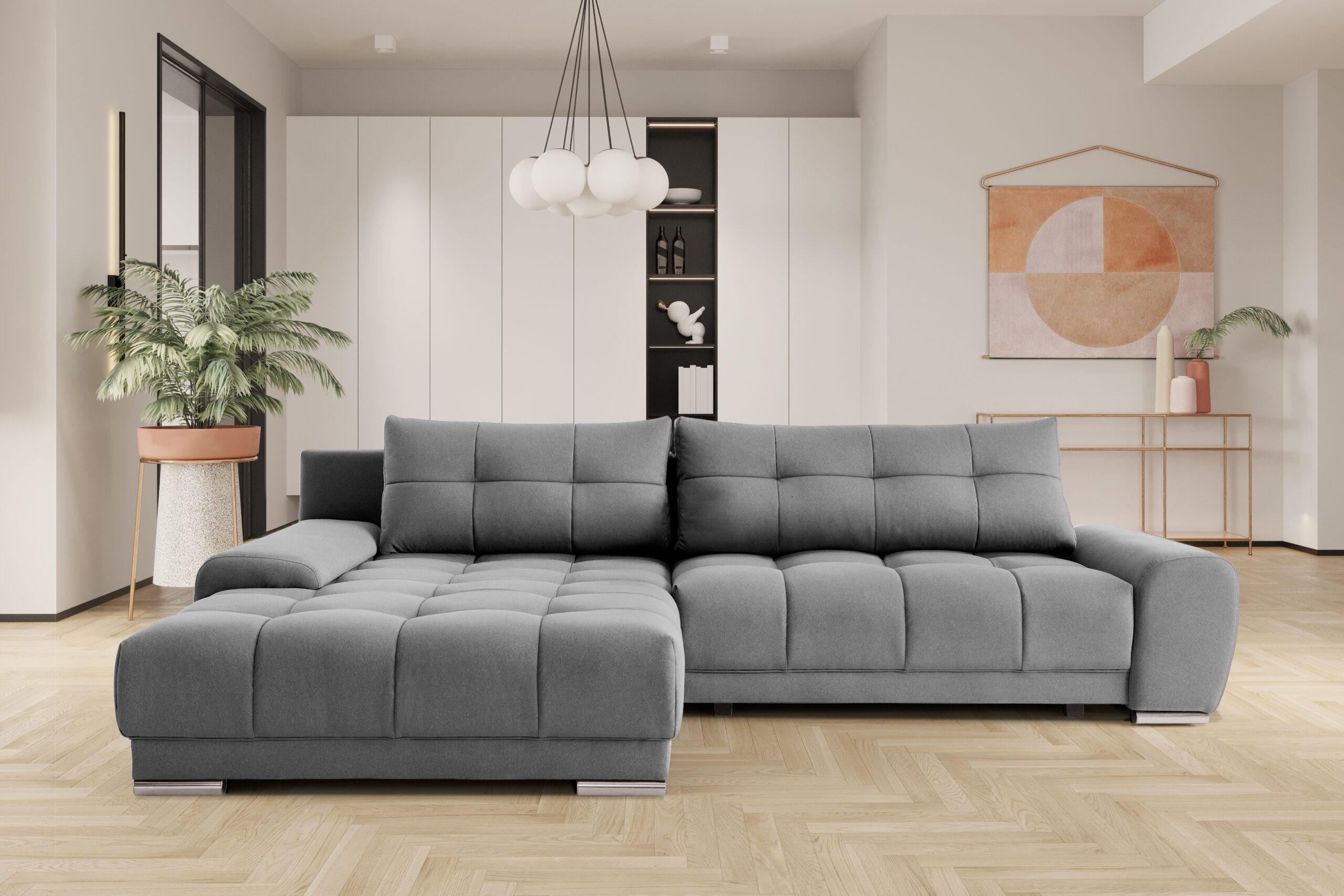 ECKSOFA WAVE Mit Schlaffunktion, Stoff SORO, Grau Links - Grau, Holz (105/281cm) - Kaiser Möbel