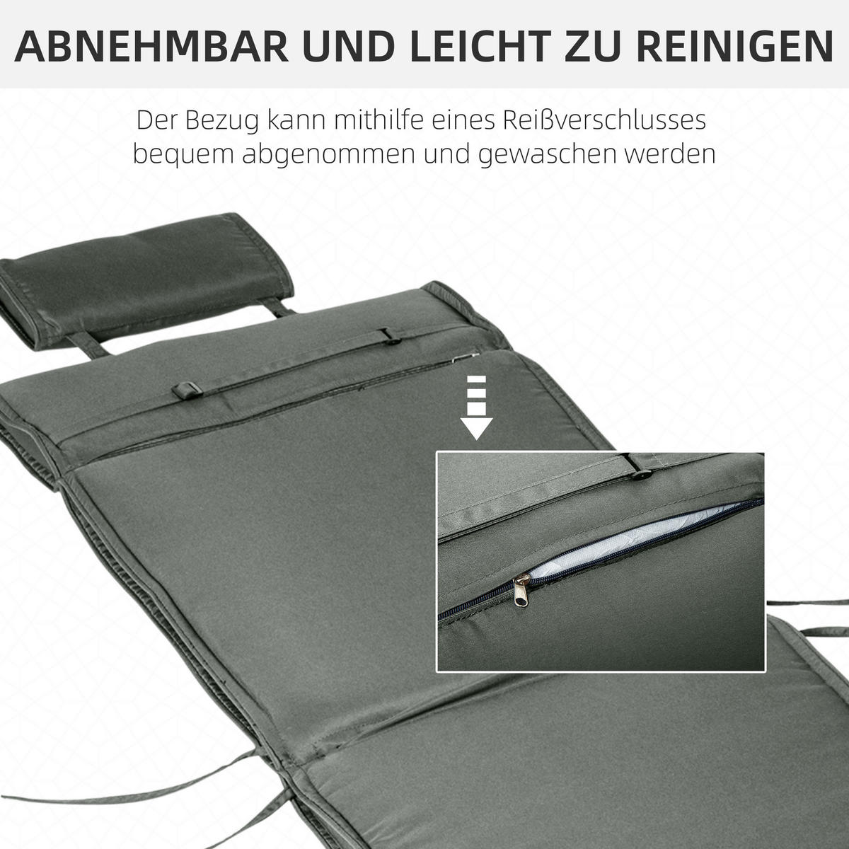 LIEGENAUFLAGE aus Polyester 198x53x5 cm Grau mit abnehmbarem Bezug - Grau, Textil (53/5/198cm) - Modfu