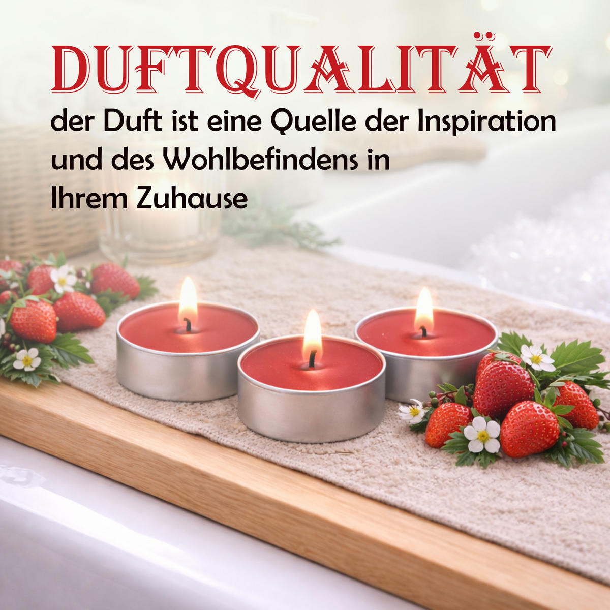 TEELICHT mit Duft - Erdbeere - 18er Pack - Rot, Naturmaterialien (4/1.5/4cm) - HS Candle