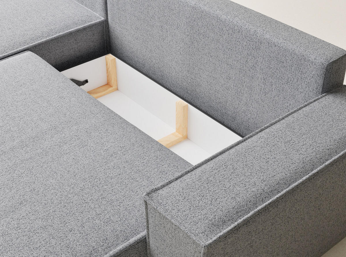 ECKSOFA MIT SCHLAFFUNKTION Maze Hellgrau Webstoff - Hellgrau/Schwarz, Holz/Holzwerkstoff (294/185cm) - Maison de Reve