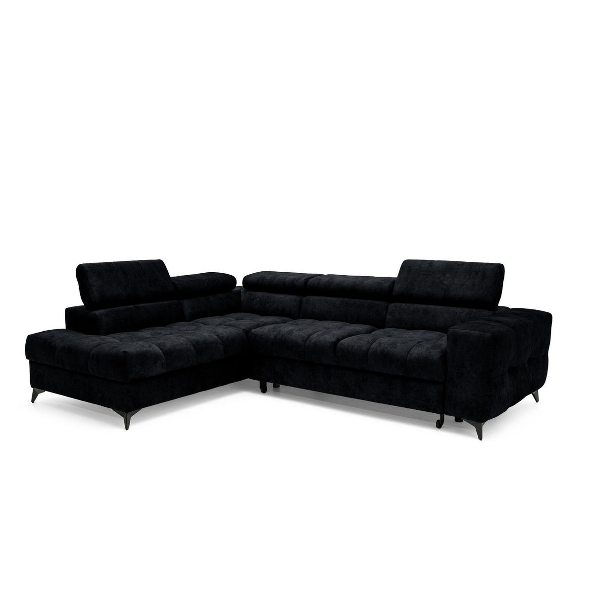 ECKSOFA PUDDING L Links mit Schlaffunktion 128x197 Velours Schwarz - Schwarz, Holz/Textil (270/204cm) - Muffo