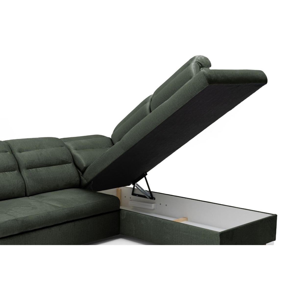 ECKSOFA U-Form CLOUD U Rechts mit Schlaffunktion 120x252 Velours Dunkelgrün - Dunkelgrün/Silberfarben, Holz/Kunststoff (202/103/320cm) - Muffo