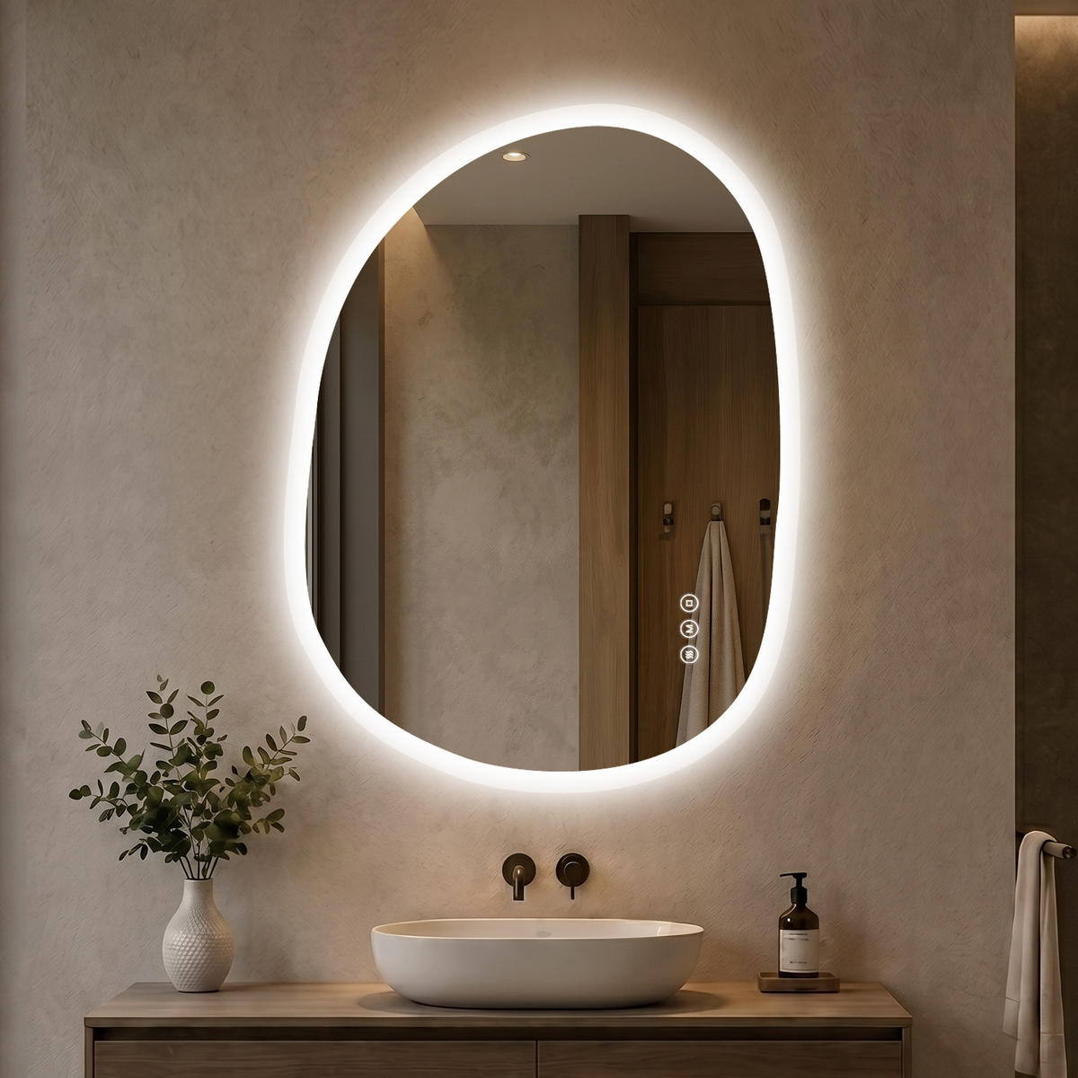 BADSPIEGEL mit Beleuchtung 60/80 cm asymmetrisch rahmenlos LED dimmbar mit Antibeschlag - Transparent, Glas (80/60/2.5cm) - S'AFIELINA