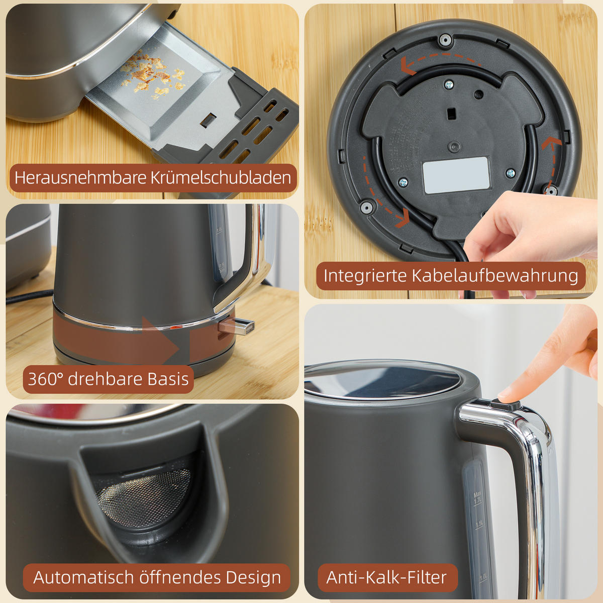 TOASTER mit Wasserkocher DE-07918 Grau - Grau, Metall (16/24.3/21.2cm) - ComfortXL