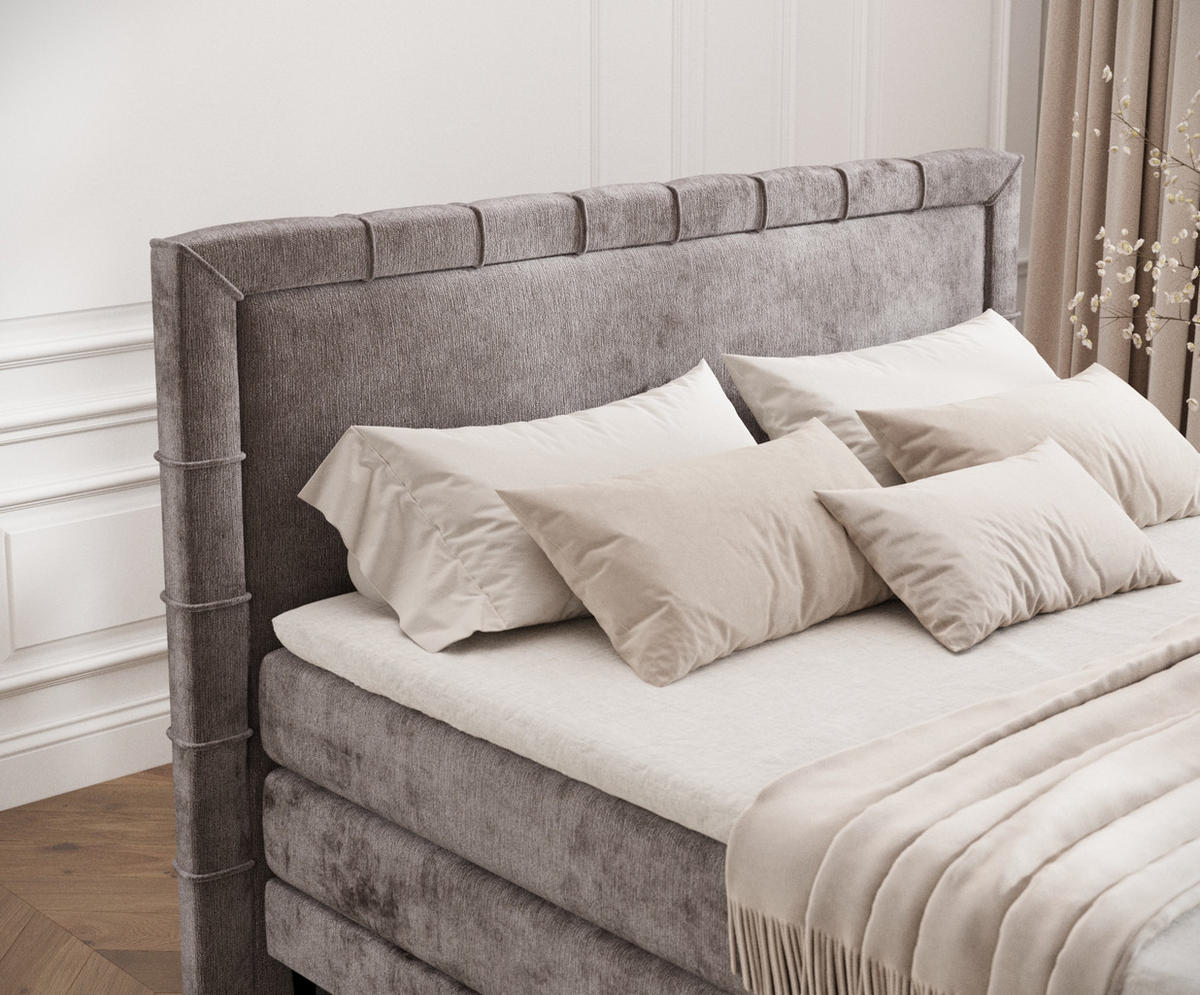 BOXSPRINGBETT Rimini Beige 200/200 cm mit Matratze und Topper - Beige/Schwarz, Holz/Holzwerkstoff (200/200cm) - Maison de Reve