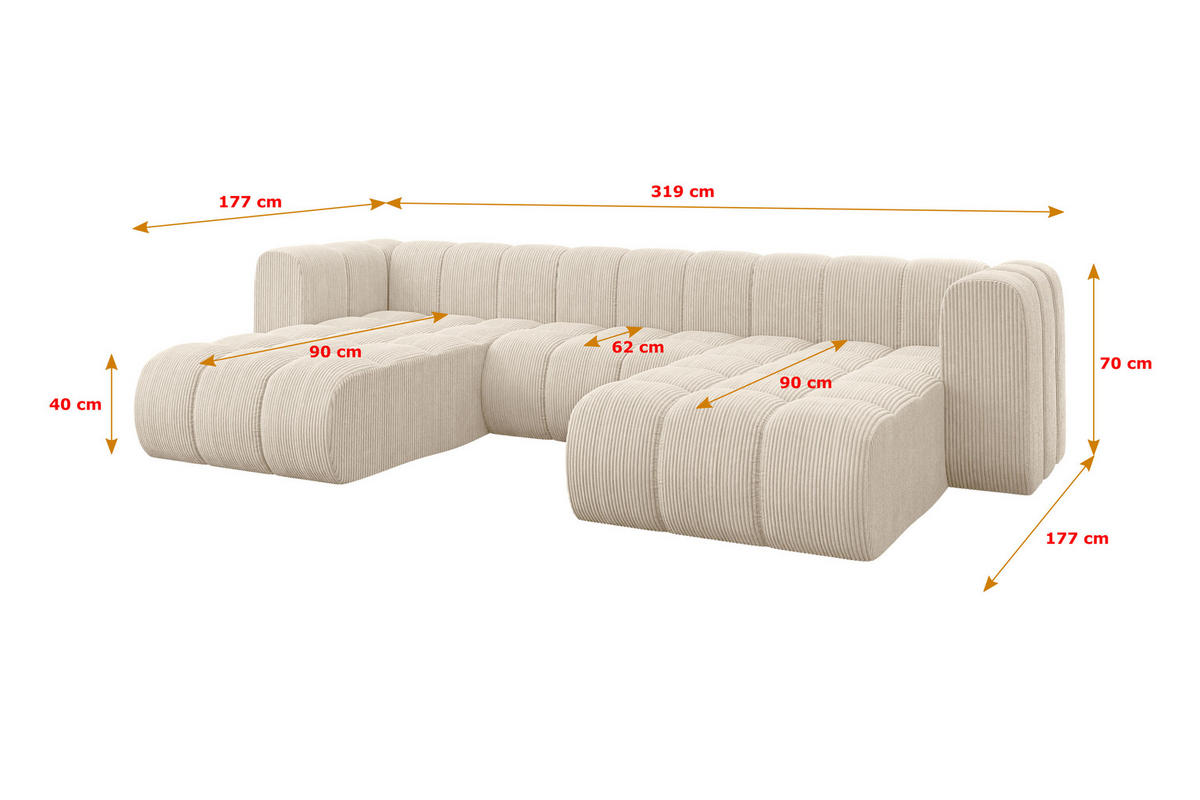 WOHNLANDSCHAFT modulares Sofa Joren-U1 - 319x177x70 cm Beige - Beige, Holzwerkstoff/Textil (319/70/177cm) - ALTDECOR