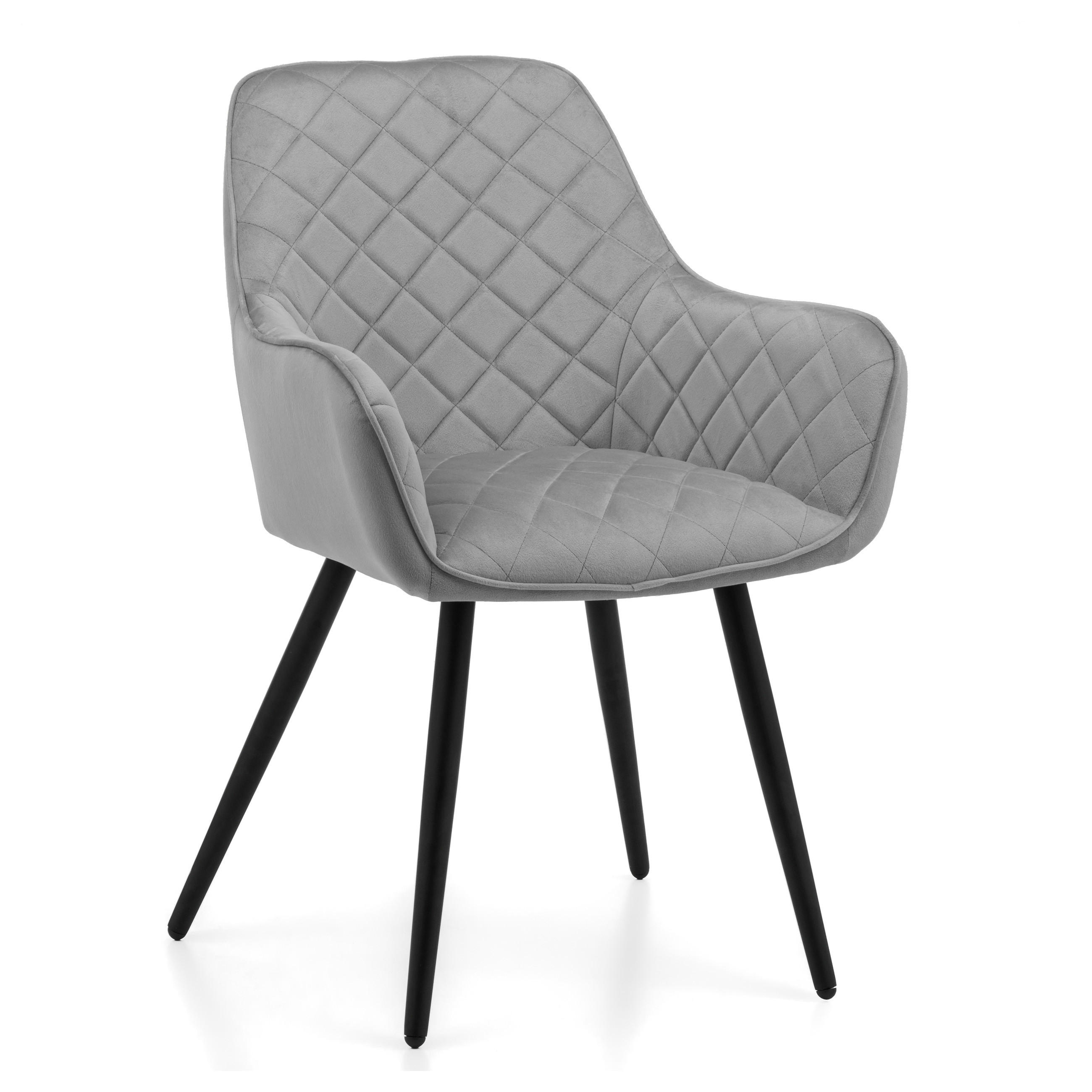 STUHL COLIN gespolsterter mit Steppung - hellgrau - Samt Velours - Hellgrau/Schwarz, Textil/Metall (58/87/61cm) - NEW HOME