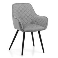 STUHL COLIN gespolsterter mit Steppung - hellgrau - Samt Velours - Hellgrau/Schwarz, Textil/Metall (58/87/61cm) - NEW HOME