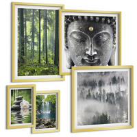 BILDER SET 5er Set - 50x50 cm & 20x30 cm & 40x60 cm Goldrahmen - Harmonie der Natur, Steine, Wasser, Buddha - Goldfarben, Kunststoff (40/60cm) - TULUP