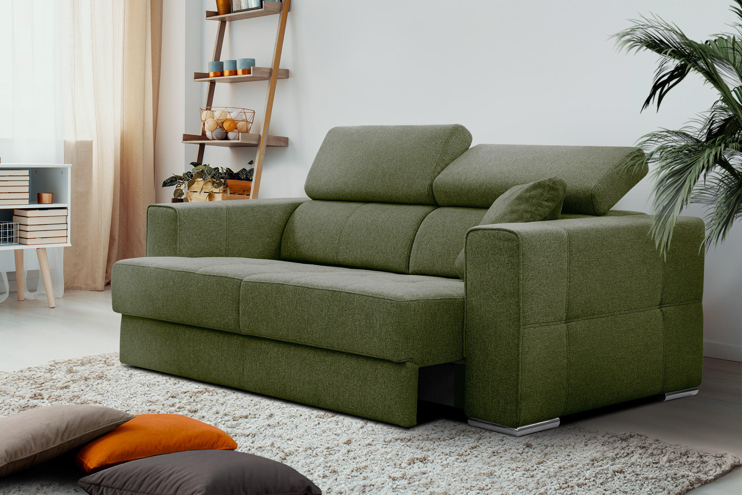 SOFA QUARTZ 3-Sitzer mit Ausziehsitz, olivgrün - Olivgrün, Holzwerkstoff/Textil (202/80/102cm) - Courtois Laville