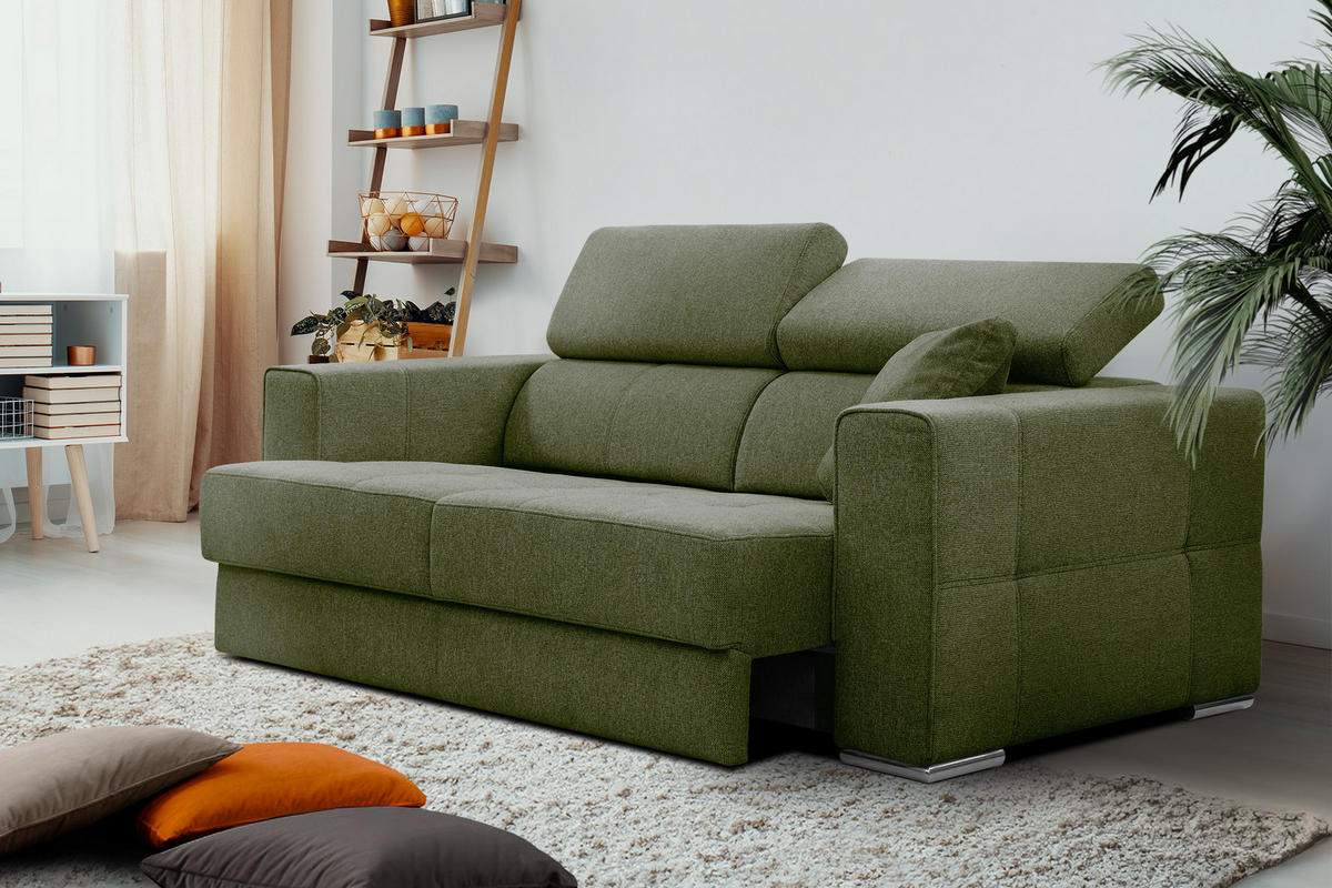 SOFA QUARTZ 3-Sitzer mit Ausziehsitz, olivgrün - Olivgrün, Holzwerkstoff/Textil (202/80/102cm) - Courtois Laville