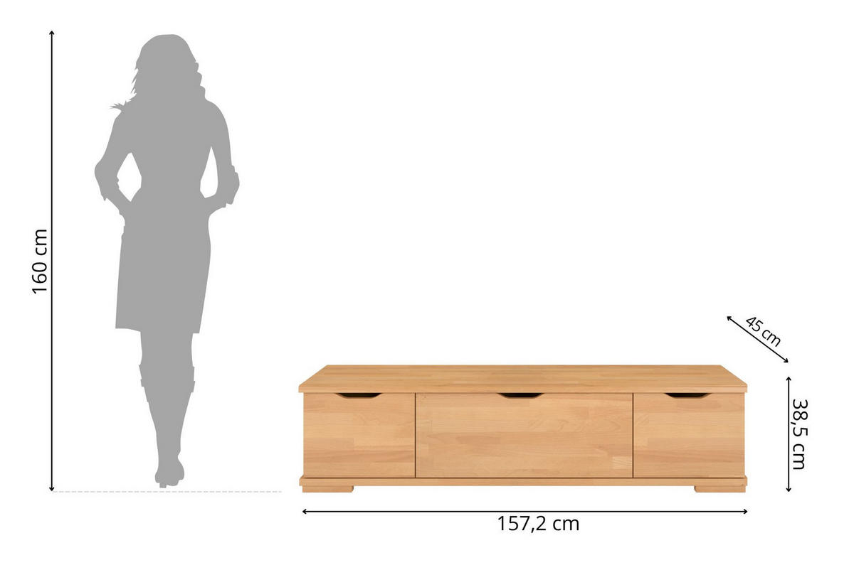 MASSIVHOLZ-TV-SCHRANK Arhus, Buche - lackiert, Naturfarben - Buchefarben, Holz/Buchenholz (157.2/38.5/45cm) - Visby