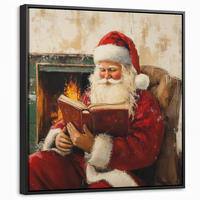 LEINWAND Bilder mit Rahmen - Weihnachten - Weihnachtsmann - Winter - Open Fireside - 50x50 - Dunkelrot, Textil (50/50cm) - MuchoWow