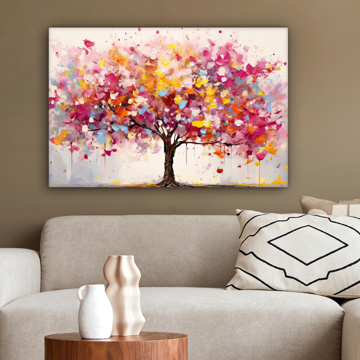 LEINWANDBILD Aquarell - Baum - Kunst - Abstrakt Wanddeko 90x60 cm - Multicolor, Textil (90/60cm) - MuchoWow