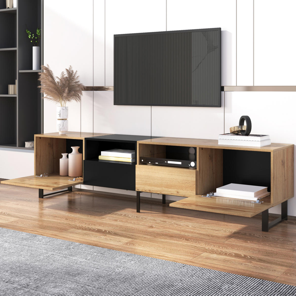 TV-ELEMENT mit 2 Türen und 2 Schubladen 190 x 38 x 48 cm Schwarz Holzoptik - Braun, Holzwerkstoff (38/48/190cm) - Beauniv