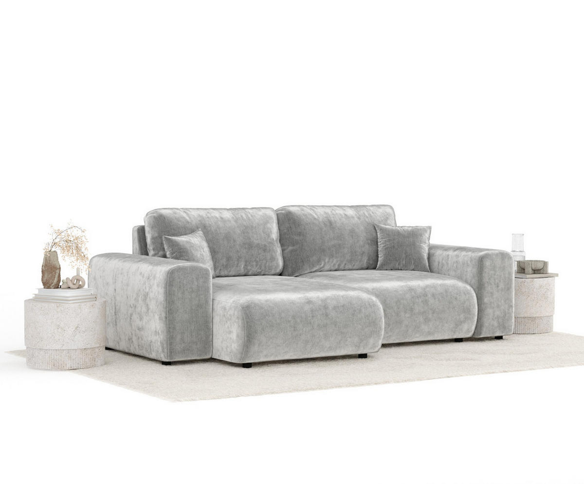 ECKSOFA Zanzibar Hellgrau Chenille - Hellgrau/Schwarz, Holz/Holzwerkstoff (237/144cm) - Maison de Reve