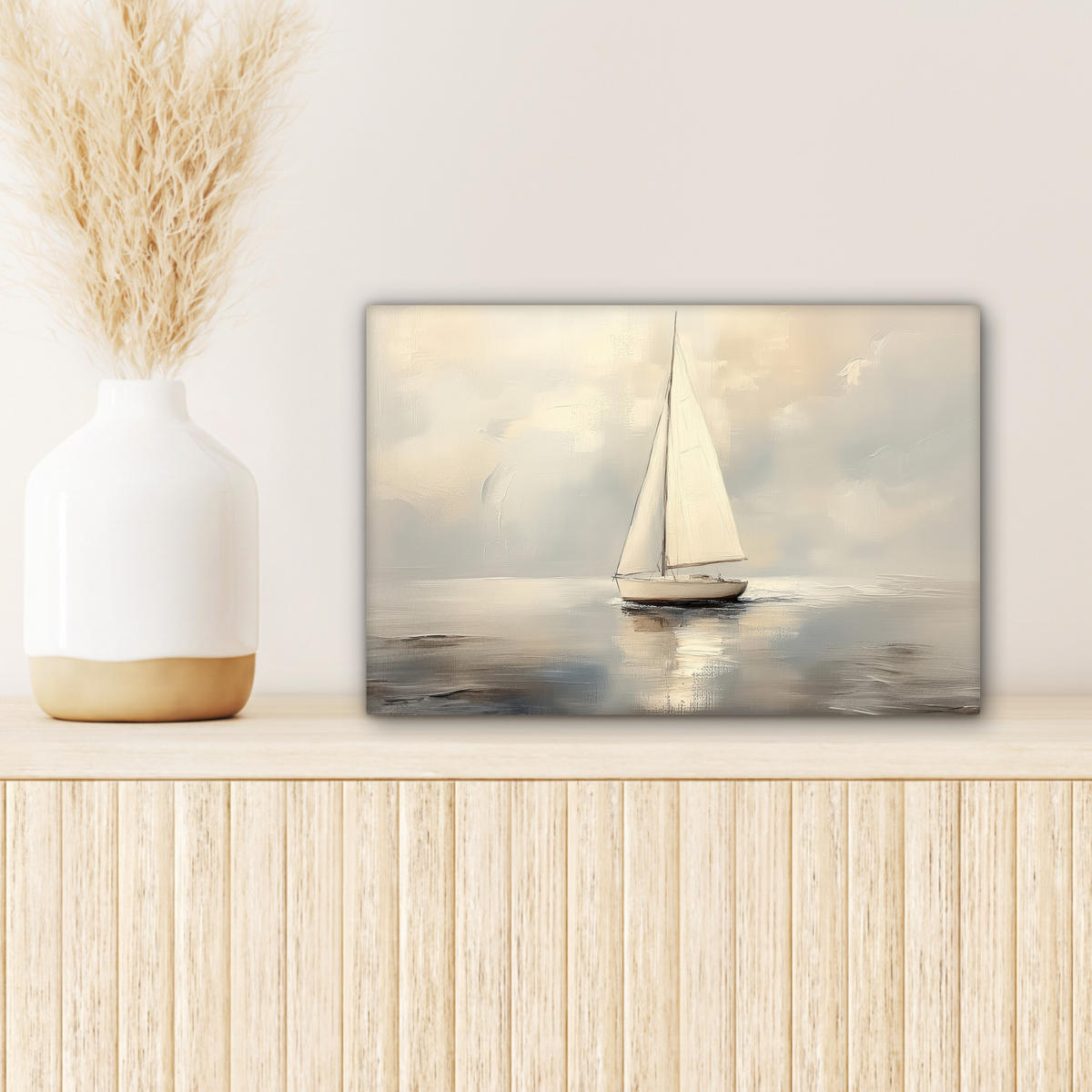 LEINWANDBILD Segelschiff - Meer - Bewölkt Deko Schlafzimmer 30x20 cm - Creme, Textil (30/20cm) - MuchoWow