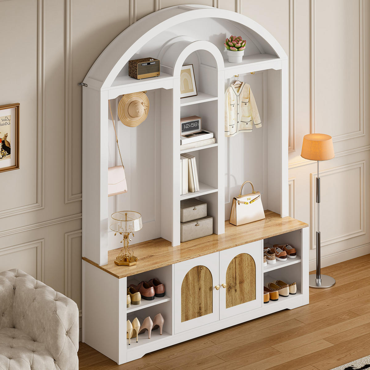 GARDEROBENSCHRANK mit Schuhregal und Haken 150 x 40 x 195 cm MDF Weiß - Weiß, Holzwerkstoff (40/195/150cm) - Beauniv