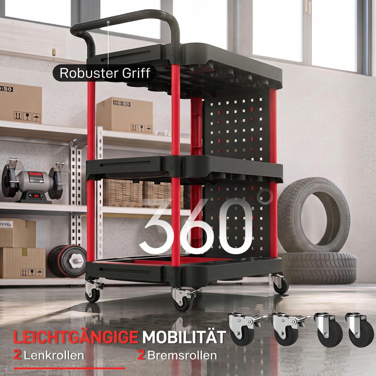 WERKZEUGWAGEN Aluminium Schwarz Rot - Schwarz, Metall (48/95.5/64cm) - HOMCOM