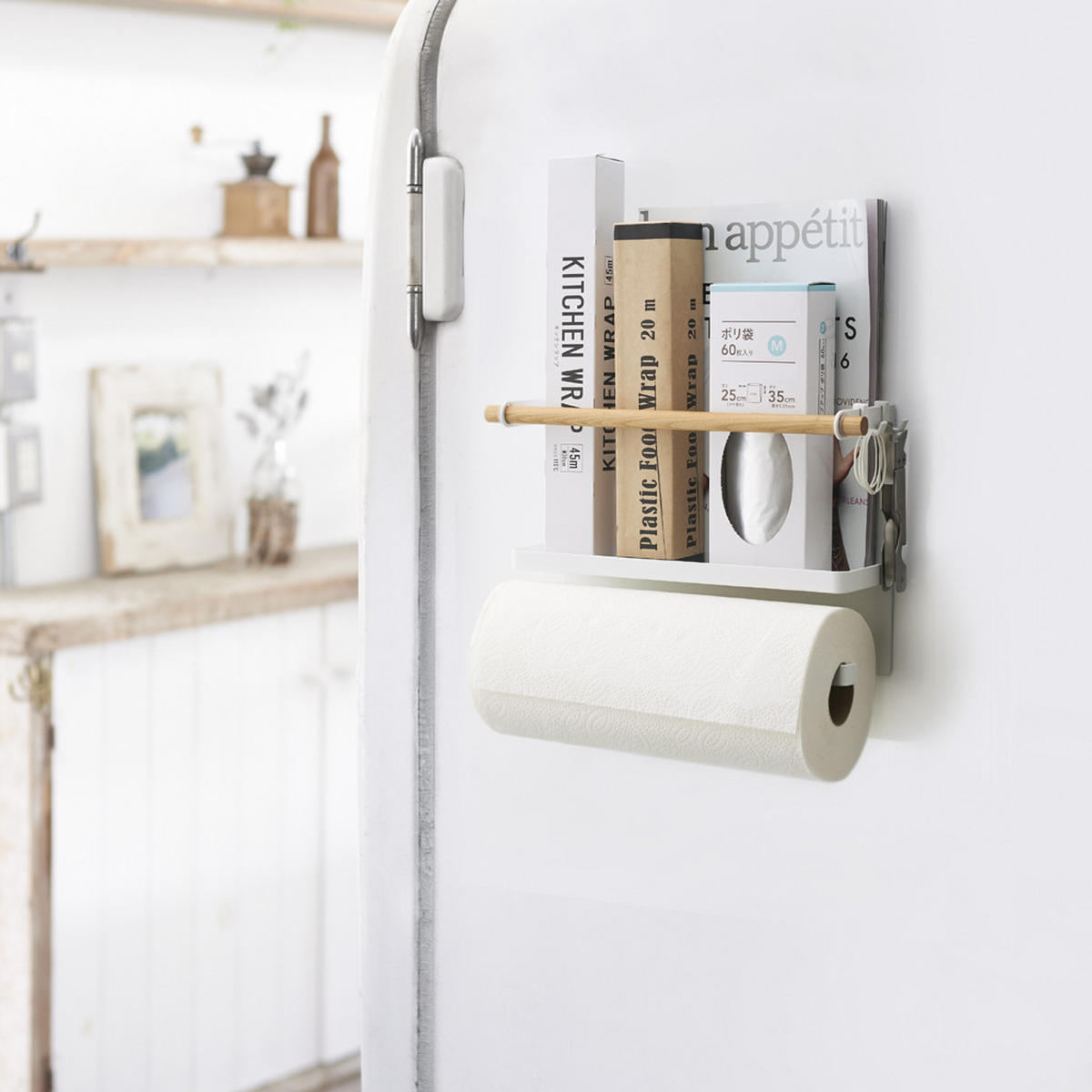 KÜCHENROLLENHALTER Tosca 5087 Weiß, Metall, 32 cm, magnetisch, mit Ablage - Weiß, Metall (32/20/9.5cm) - Yamazaki