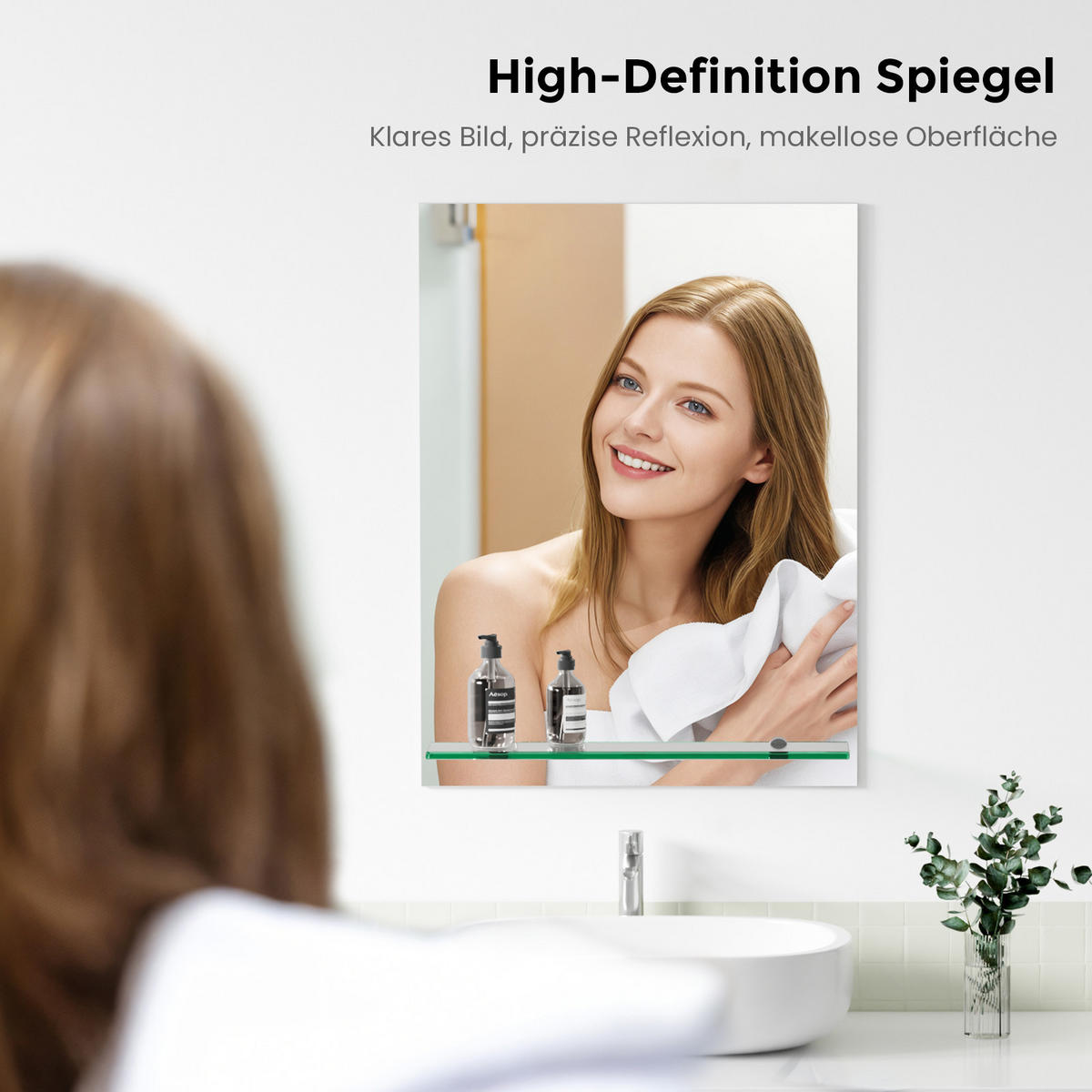 BADEZIMMERSPIEGEL 70/50 cm rechteckig mit Glasablage rahmenlos - Transparent, Glas (50/70/1cm) - S'AFIELINA